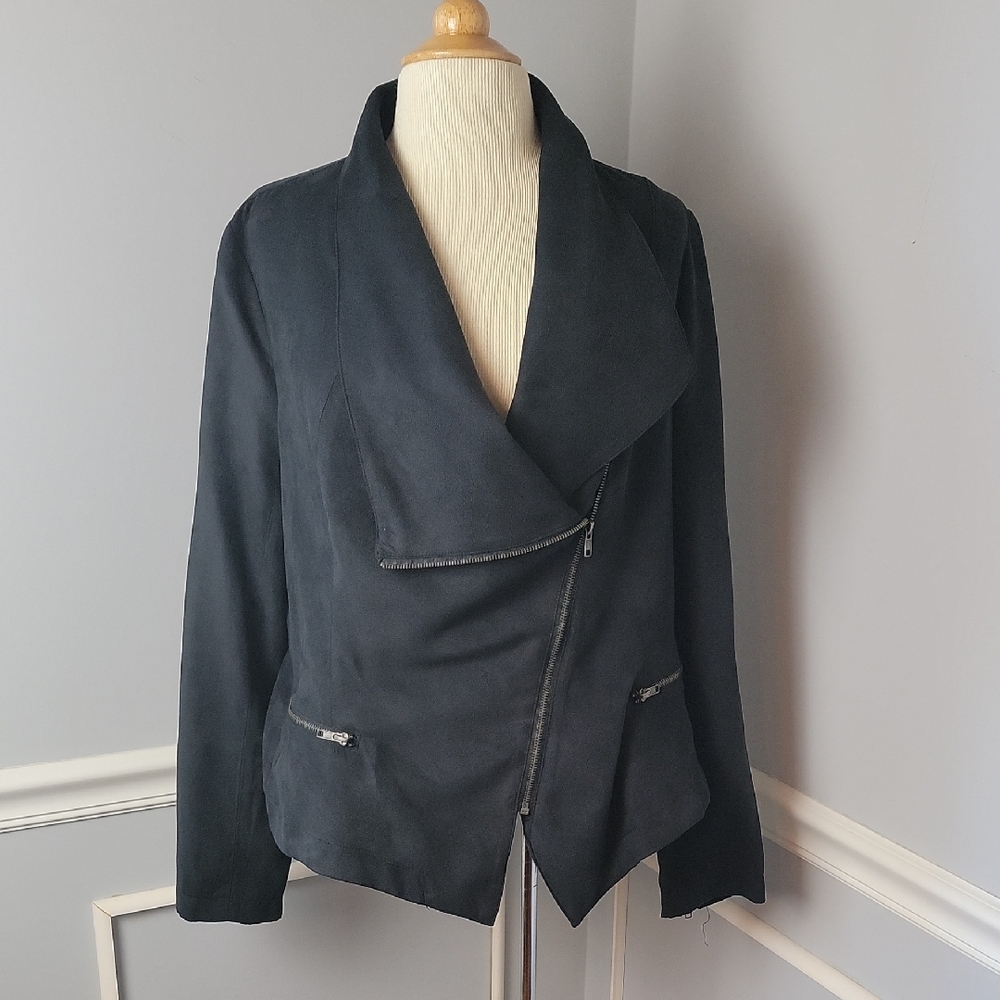 RAMPAGE Black Faux Suede‎ Biker Moto Punk Asymmetrical Zip Lightweight Jacket XL
